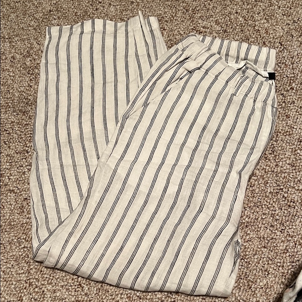 Quince Navy & Off White Striped Women’s Linen Chinos
